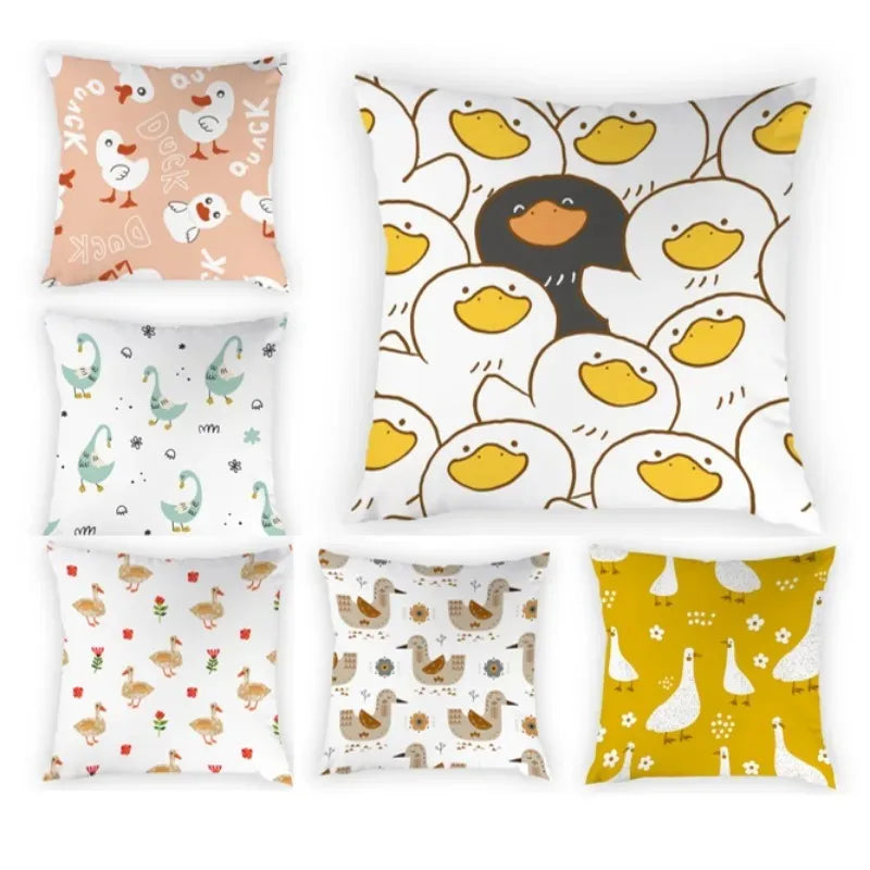 coussin carré décoration intérieure motif canard fleurs texte duck moderne enfantin textile polyester