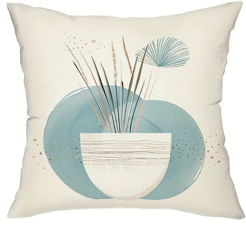 taies d'oreiller lin motif abstrait feuilles cercles moderne decoration maison
