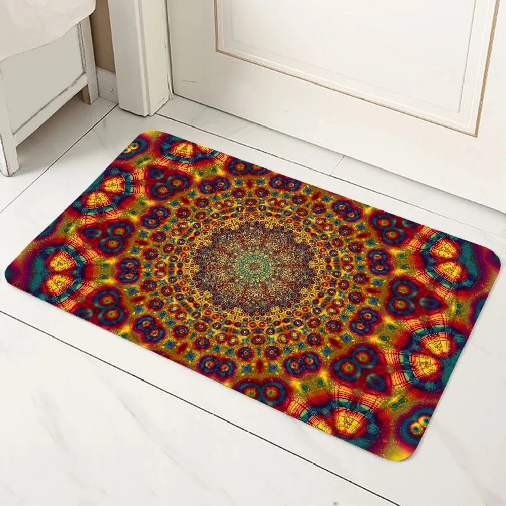 tapis sol mandala géométrique boho noir bleu vert rouge jaune or