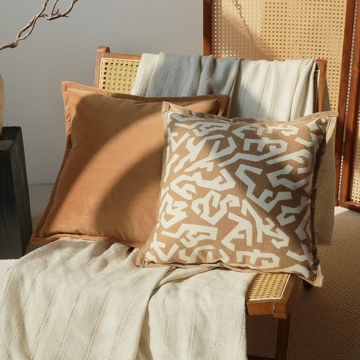 housse coussin géométrique polyester beige marron contemporain opacité 30x50cm 45x45cm décoration maison voiture