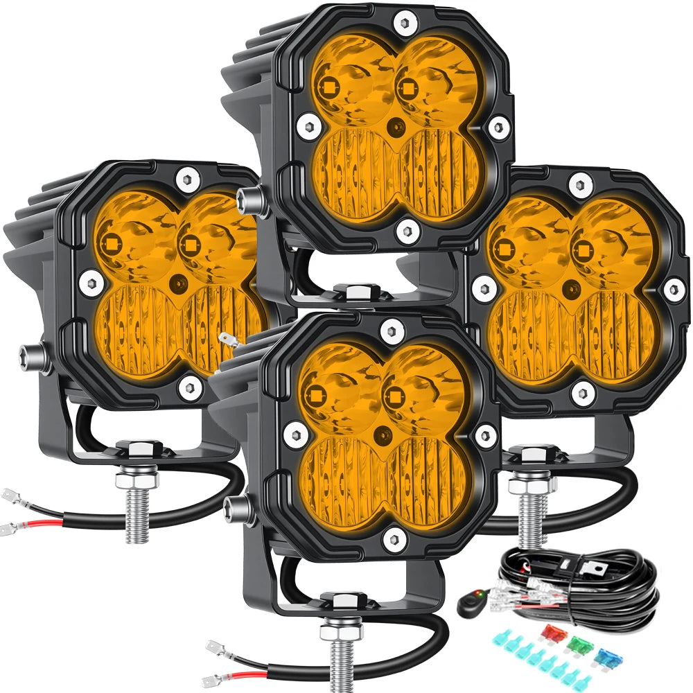 feux travail led 30w noir orange quadrillé combo spot flood vtt suv moto