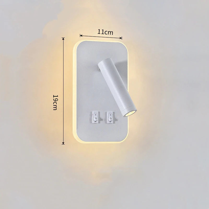 lampe murale moderne led noir fixée mur chargeur usb chambre entrée étude