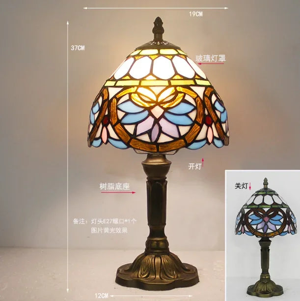 lampe table art nouveau tiffany multicolore base sculptée interrupteur bouton