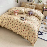 Ensemble 3 pièces housse de couette et taies d'oreiller marron floral