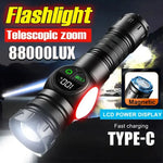 torche rechargeable led noire modes lumiere rouge aimant affichage lcd port usb camping adultes