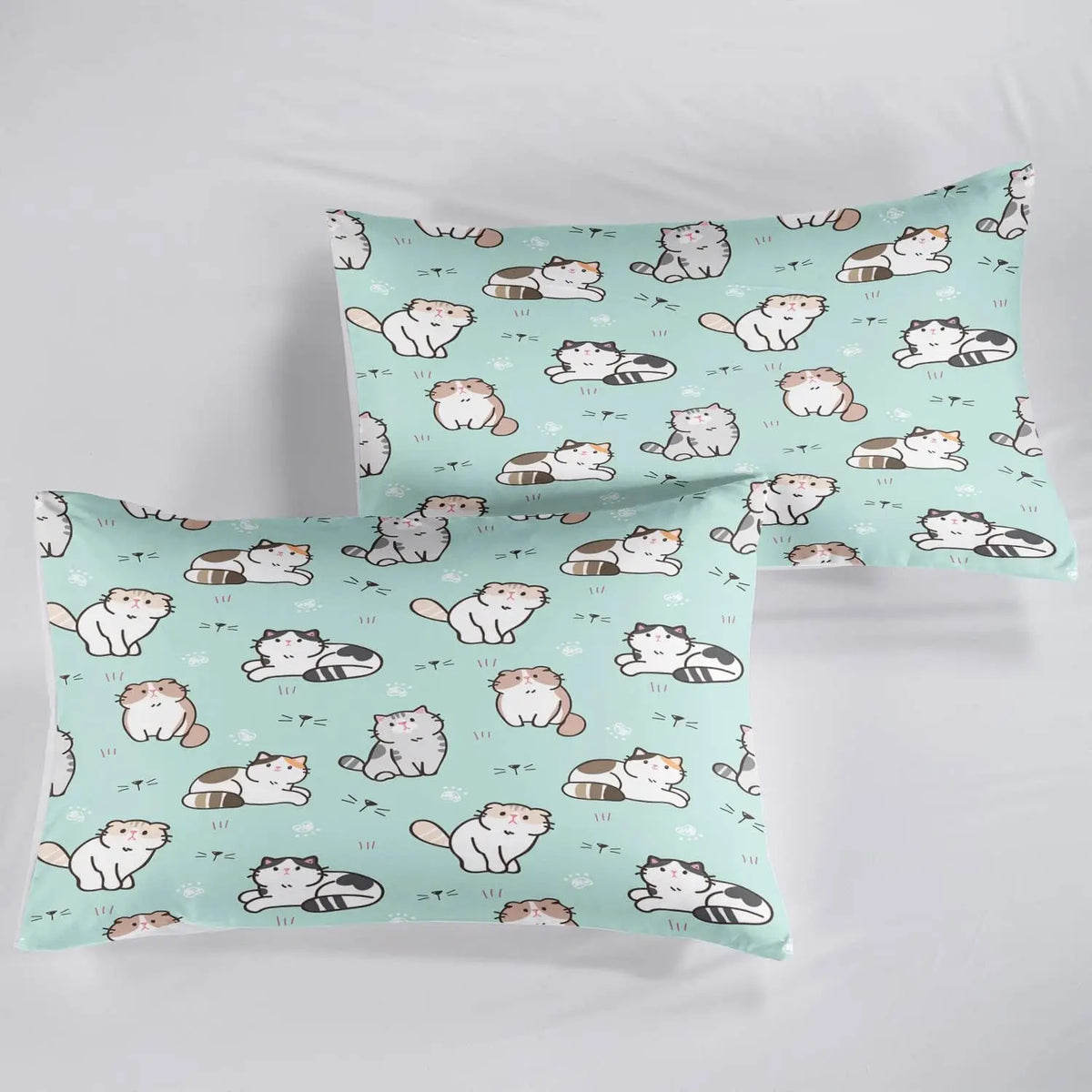 drap lit moderne chatons mignons vert clair oreillers chambre enfant coloré