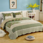 couvre lit patchwork coton floral vert beige rose matelassé maison hiverversible machine laver