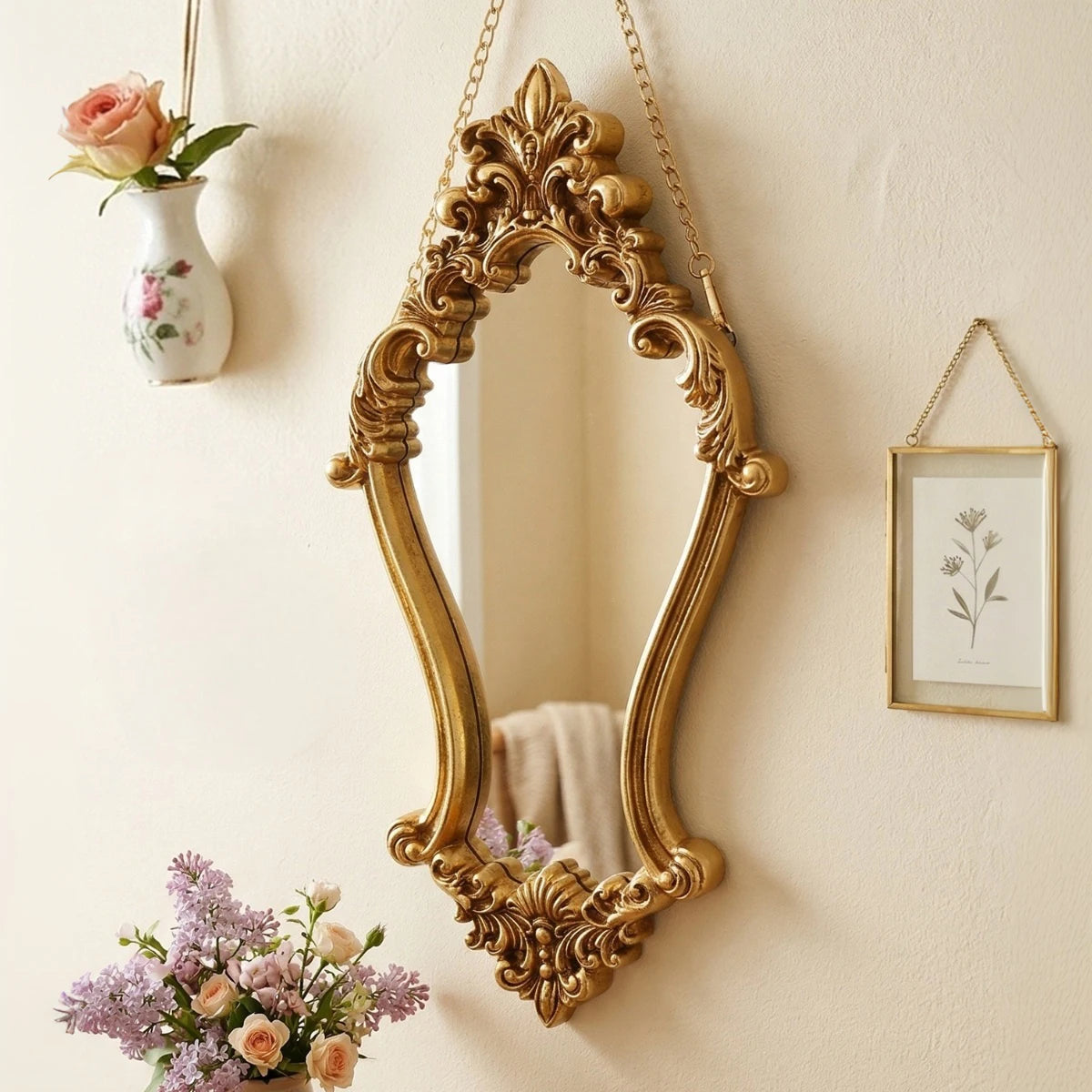 miroir ornements baroques doré classique résine chainette dimensions incluse grille transparent ornement vintage européen