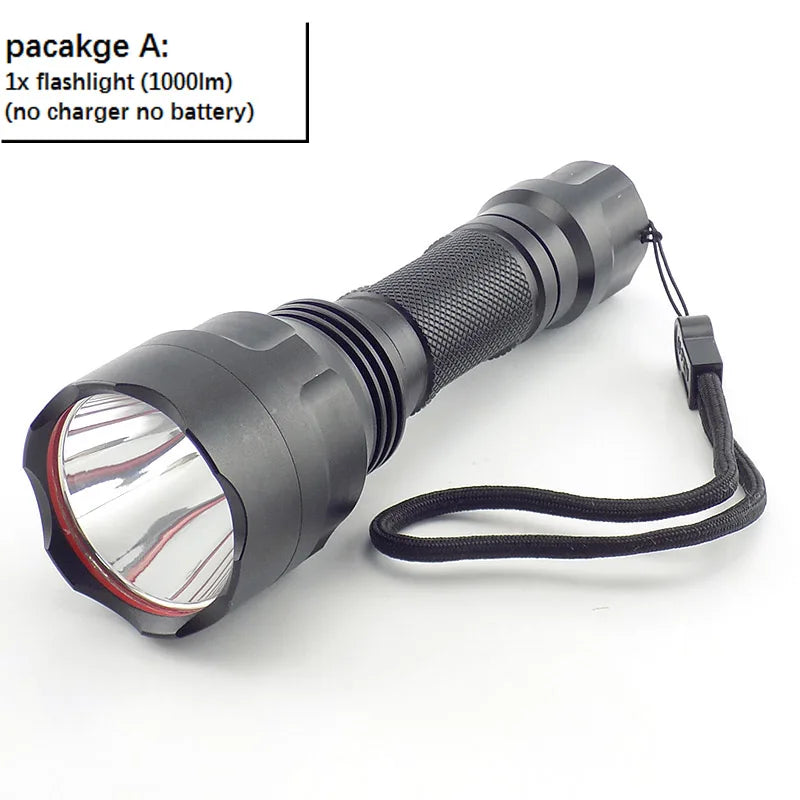 lampe torche led 1000lm 1500lm 2000lm 18650 rechargeable chasse camping pêche