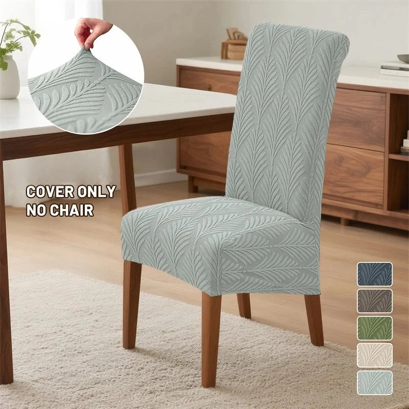 housse chaise beige feuilles stylisées élastique moderne anti poussière polyester spandex longueur dos chambre