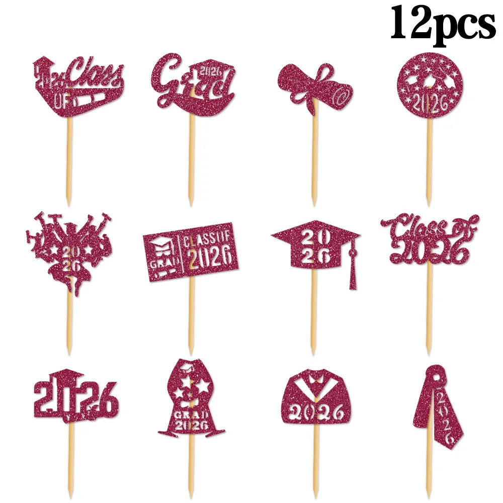 décorations cupcakes glitter or rose bleu rouge graduation 2026 ruban diplôme chapeau