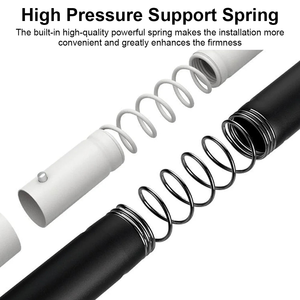 tige rideau douche ajustable noir blanc texture lisse moderne anneaux suspension support tension haute