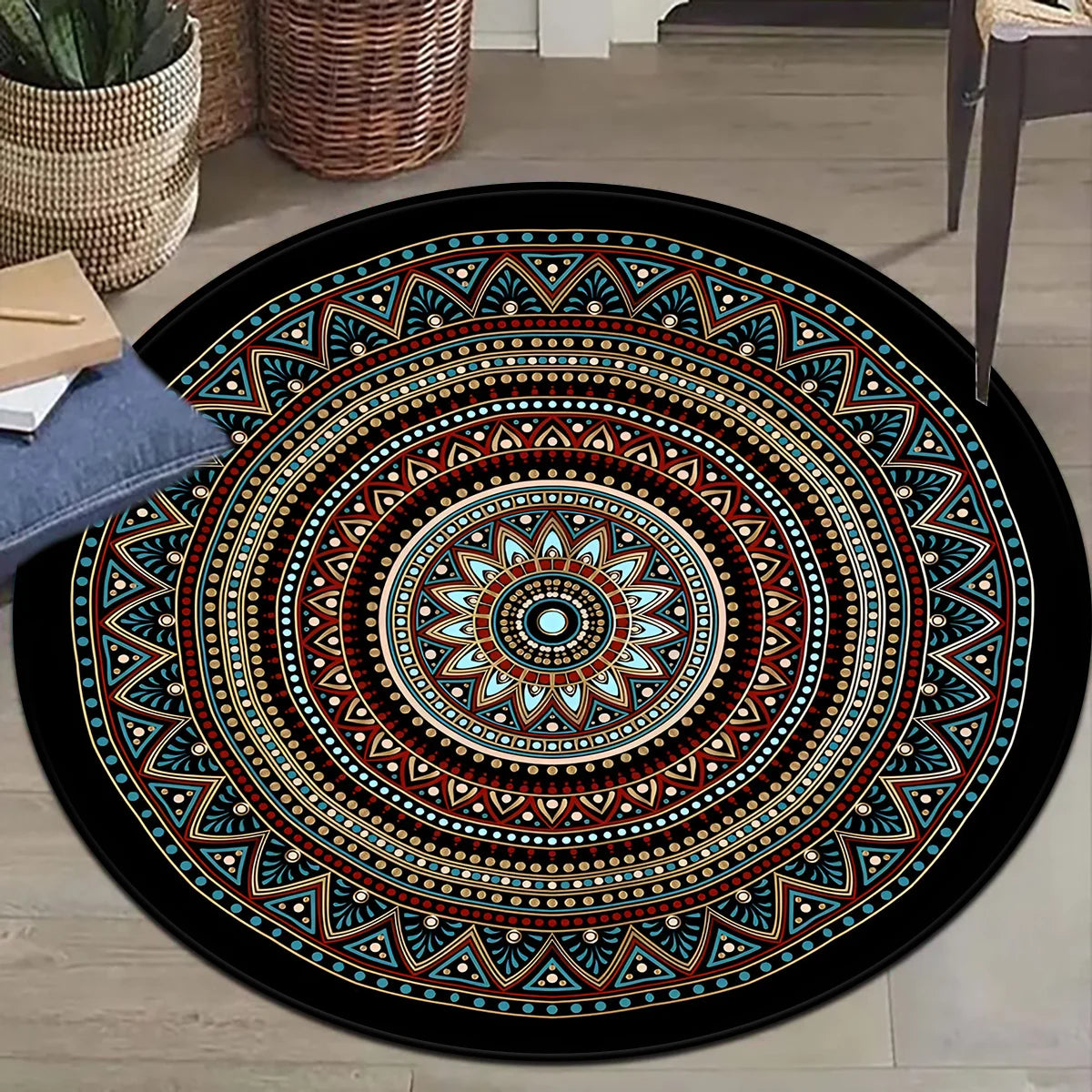 tapis rond moderne géométrique polyester anti dérapant intérieur extérieur salon chambre rose violet
