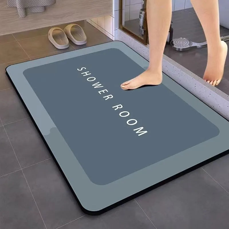 tapis bain gris texturé moderne antidérapant absorbant séchage rapide adhésif buanderie douche chambre cuisine
