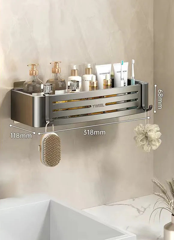 étagère murale moderne trois niveaux gris métallisé adhésif salle bain porte savon porte serviettes
