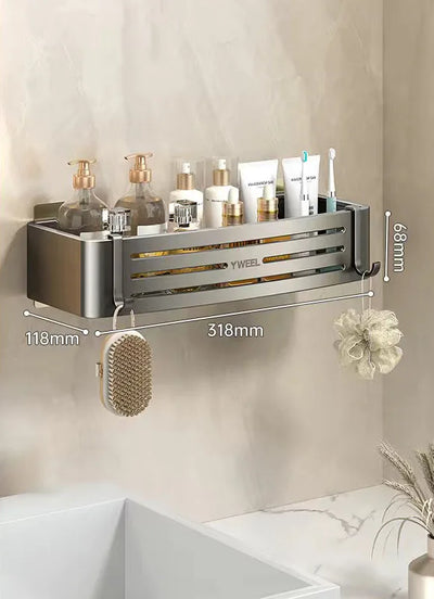 étagère murale moderne trois niveaux gris métallisé adhésif salle bain porte savon porte serviettes