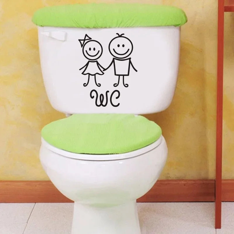 autocollant mural noir stick figures wc simple cartoon salle bains pvc 16cm 13cm