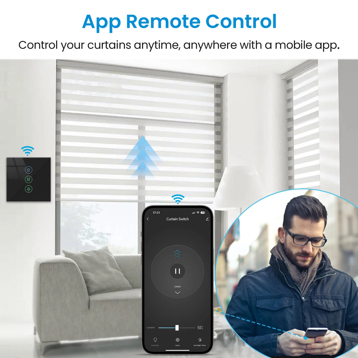 interrupteur rideau intelligent rf wifi google alexandre compatible motor stores télécommande noire moderne