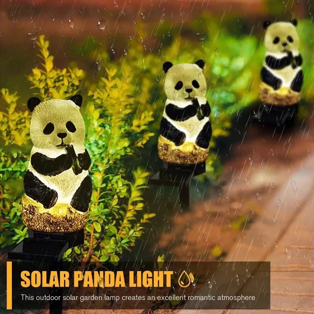 lampe solaire jardin panda bambou résine biomimétique piquet blanc noir brunextérieur contemporain led rechargeable