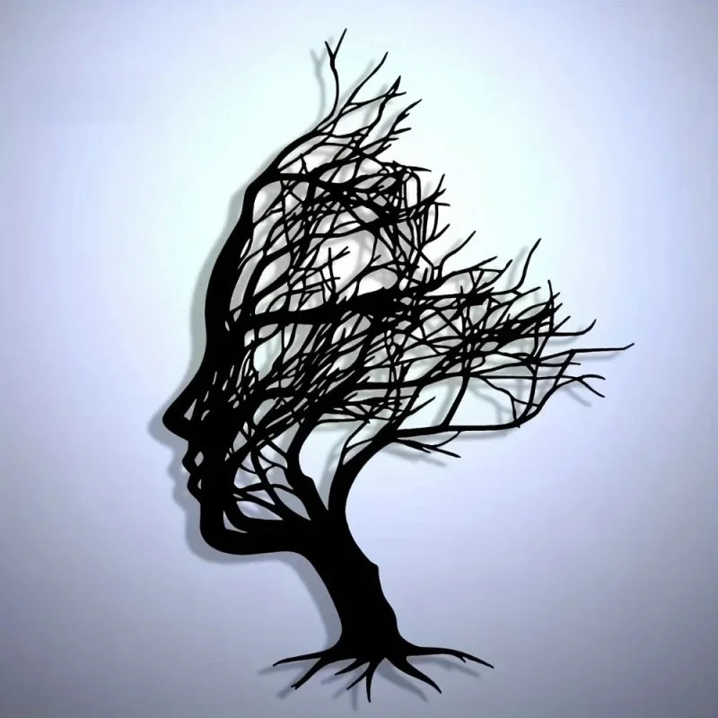 sculpture murale contemporaine silhouette visage noir abstraite métal fixations invisibles 30cmx21cm
