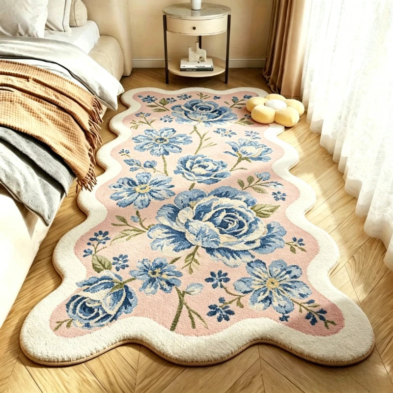 tapis pastoral rose fleurs blanches classique floral salon chambre nordique polyeste