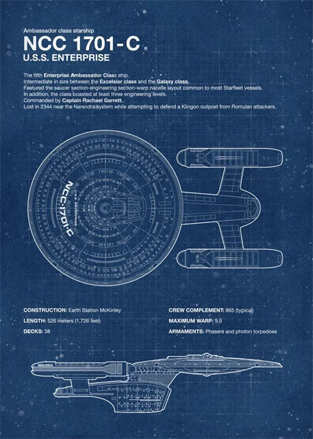 affiche toile vaisseau spatial bleu plan technique dessin mural décoration maison espace profond