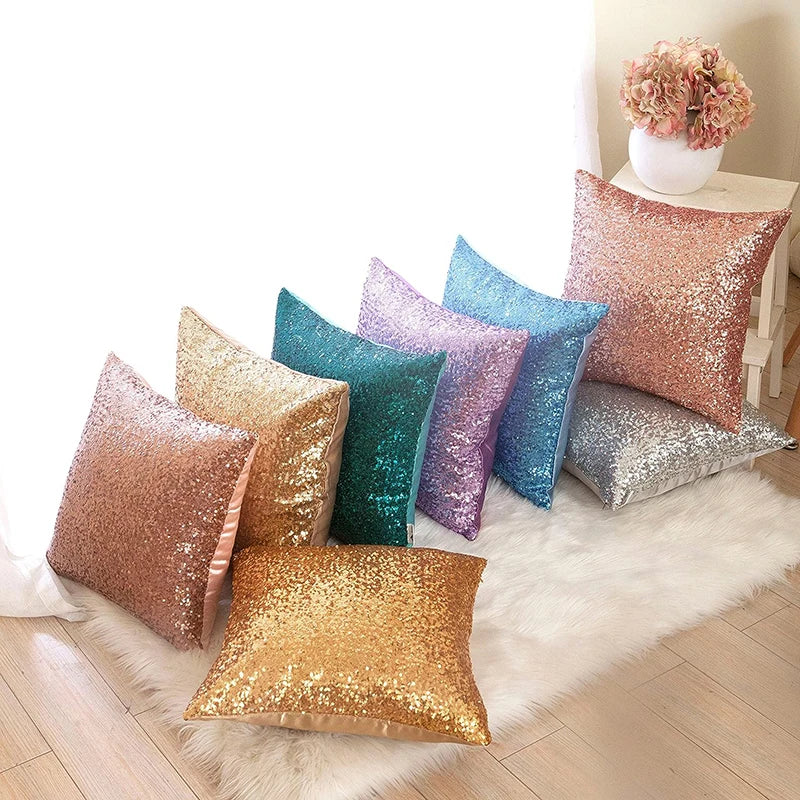 housses coussin paillettes or modernes adhésives polyester 40x40cm decoration maison festive