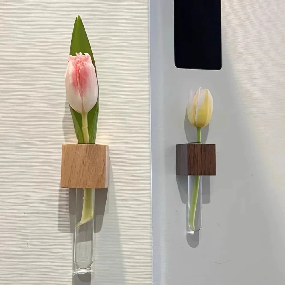 vase mural moderne tube transparent bois naturel adhésif minimaliste décoration maison plantes hydroponiquesPropagation