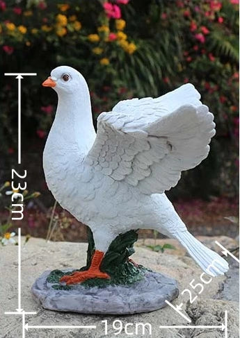statues pigeons blancs relief plumes mousse artificielle base rocher extérieur intérieur ornement animal decoration