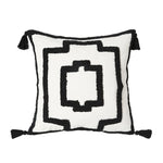 coussin carré boho blanc motif géométrique noir tassel brodé anti décubitus polyester