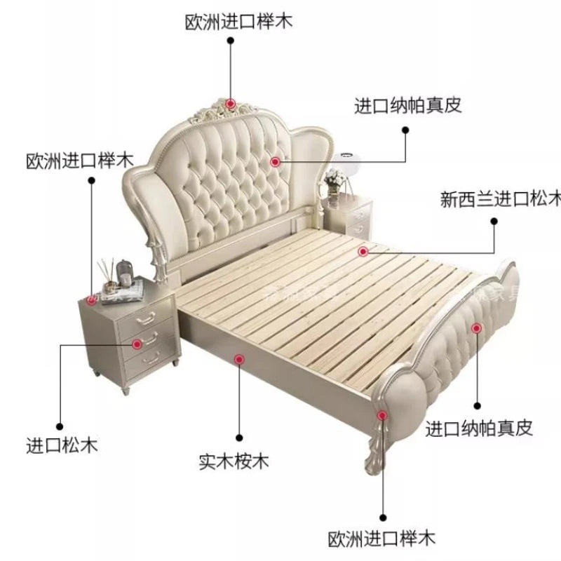 lit matelas large beige clair tufté ornements sculptés classique baroque tête lit sommier moderne