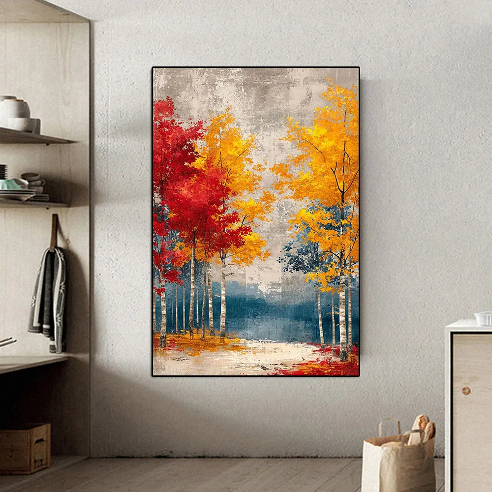 toile peinte abstraite arbres feuilles colorées moderne salon chambre impression haute qualité digital