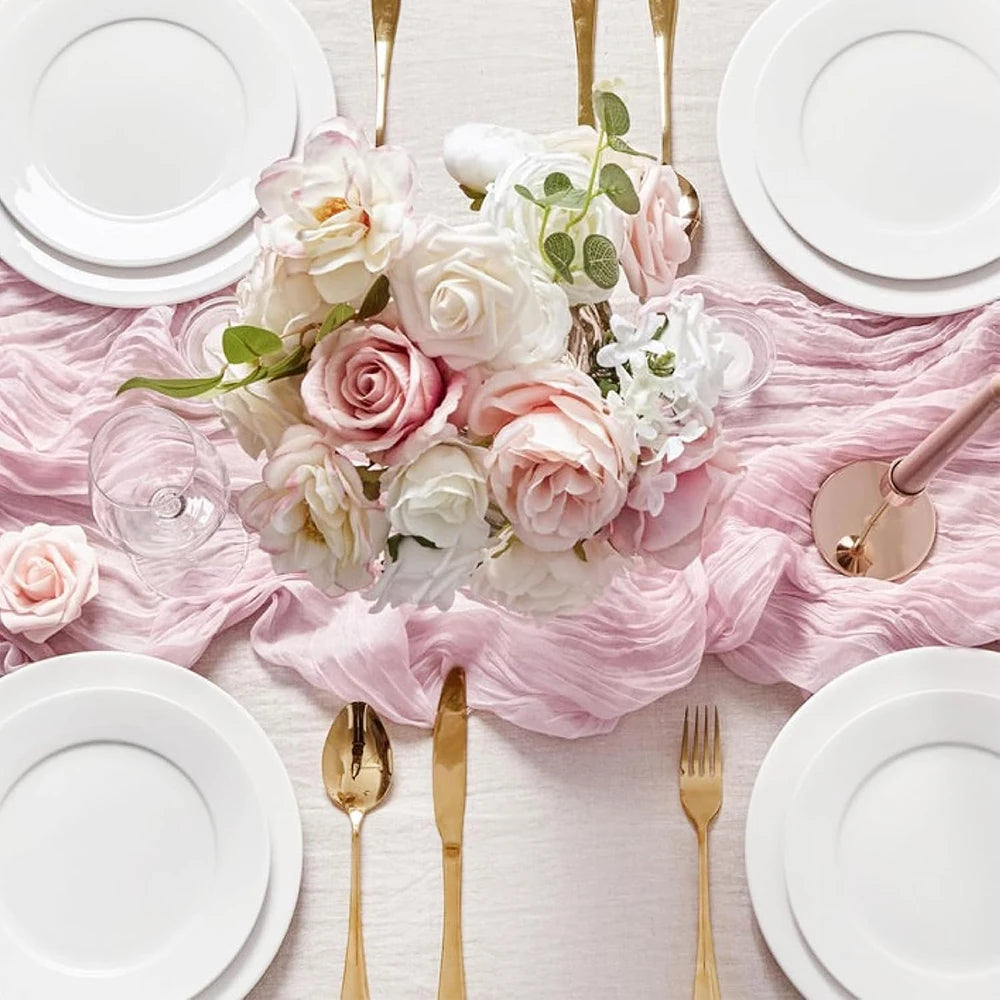 ruban table rose clair ondulé décoration table mariage festif maison