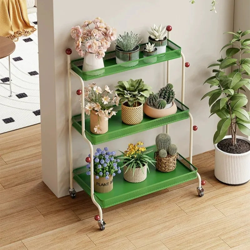 étagère mobile moderne pot plantes roulettes blanc verte noire métal maille