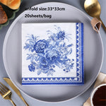 serviettes papier fleur oiseau géométrique bleu blanc classique vintage decoration fetes