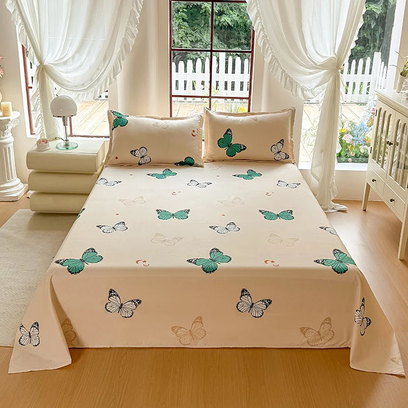 drap lit fleurs motif floral vert clair bleu blanc jaune 100 polyester moderne pièces