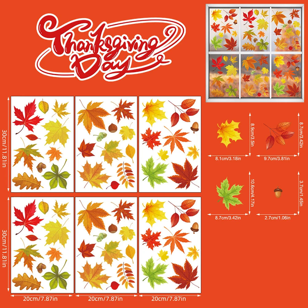 décorations fenêtre adhésives automne feuilles citrouilles gnomes opaques maison Thanksgiving festiveporte vitre
