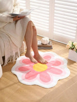 tapis fleur stylisé moderne rose blanc jaune antidérapant imperméable extérieur intérieur
