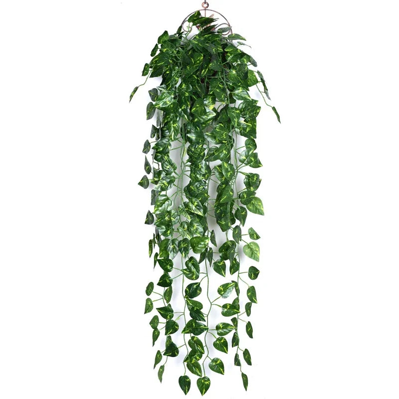 plantes artificielles suspendues feuilles ovales vigne moderne anneaux métalliques extérieur intérieur decoration