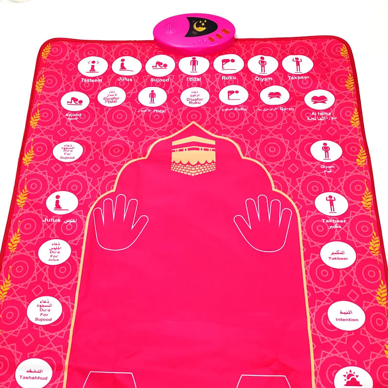 tapis prière islamique acrylique motifs géométriques kaaba moderne rose bleu marine