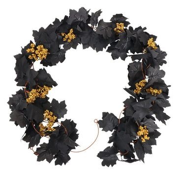 guirlande décorative automnale feuilles noires dorées baies vigne plastique extérieure festive