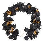 guirlande décorative automnale feuilles noires dorées baies vigne plastique extérieure festive