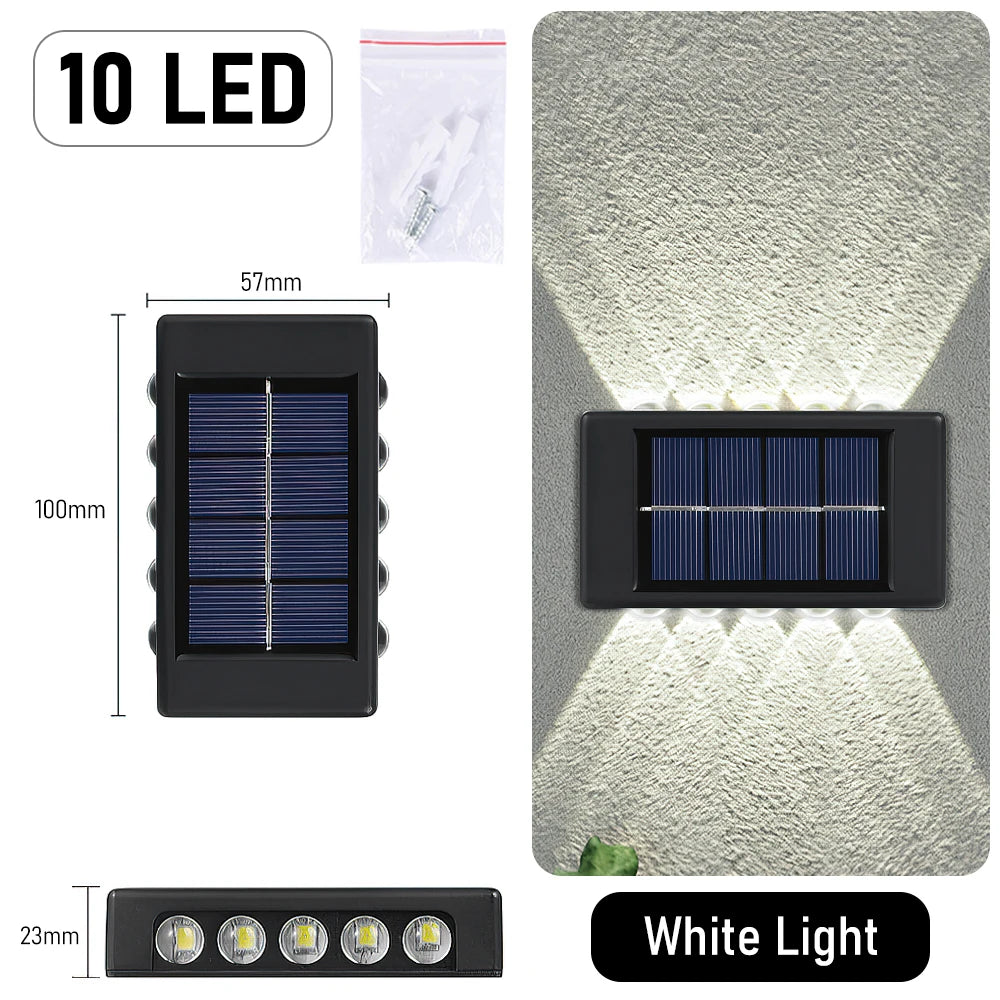 lampe murale solaire 10 led moderne panneau solaire extérieur jardin noir bleu minimaliste
