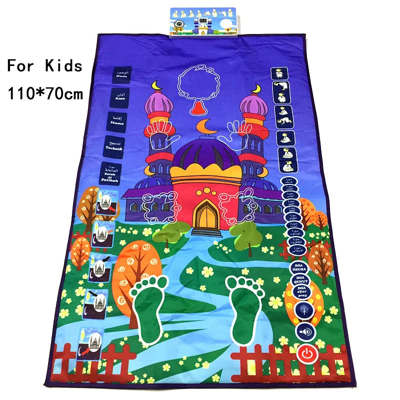tapis interactif éducatif moderne enfants illustrations paysages symboles couleur rose bleu vert jaune