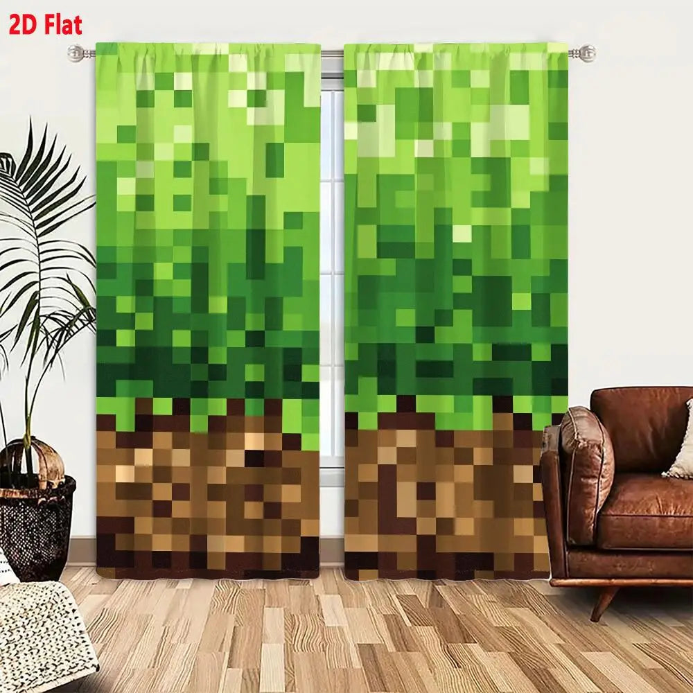 rideau pixelisé moderne vert marron 100 polyester opaque pièces tringle chambre