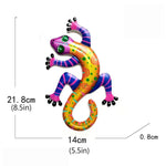 figurine lézard rouge rose vert jaune bleu artisanal métal décoration murale extérieure jardin