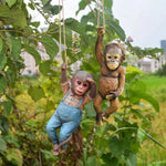 statue singe suspendu marron bébé chenille chemise carreaux décoration jardin extérieure animaux