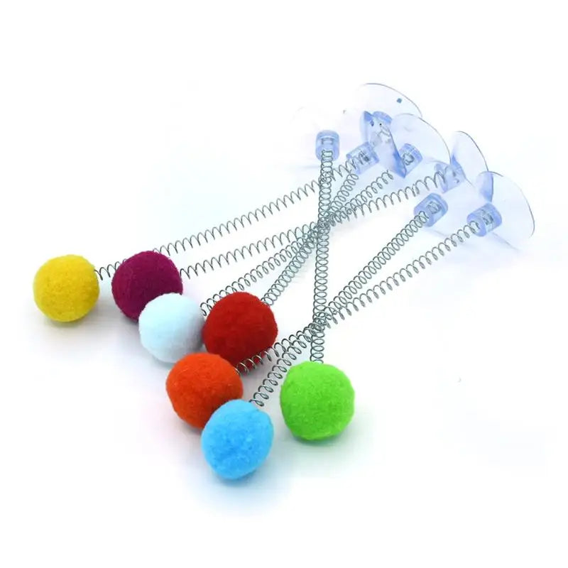 jouets chat pompons colorés base transparente ventouse griffe peluche moderne variété couleurs