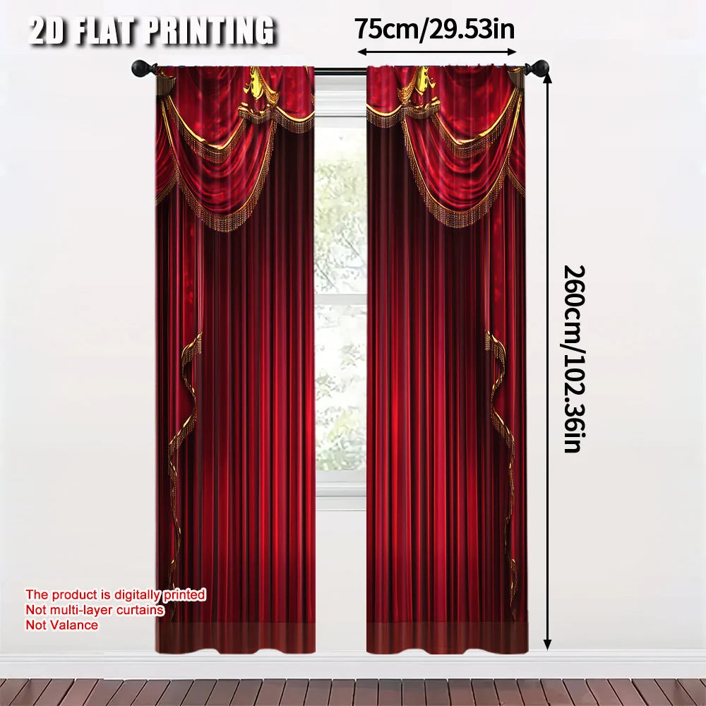 rideaux occultants rouge élégants franges dorées opaques moderne chambre salon pièces polyester