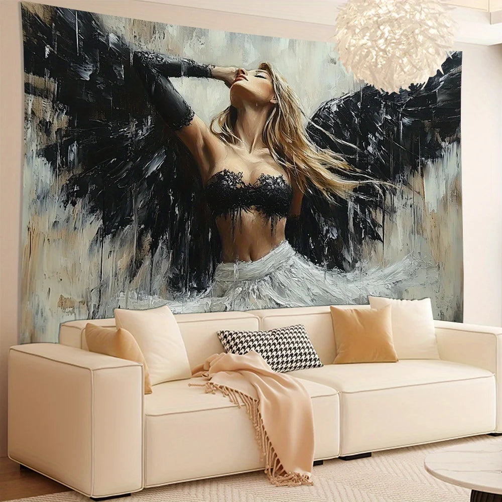 toile art mural femme ailes noires abstraite décoration salon chambre moderne grande dimension